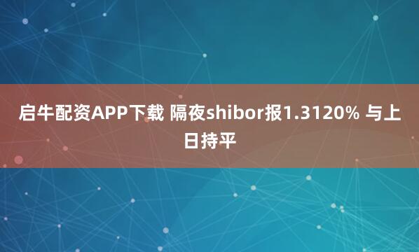 启牛配资APP下载 隔夜shibor报1.3120% 与上日持平
