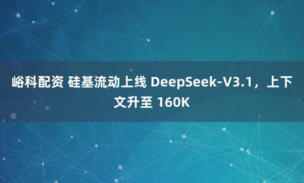 峪科配资 硅基流动上线 DeepSeek-V3.1，上下文升至 160K